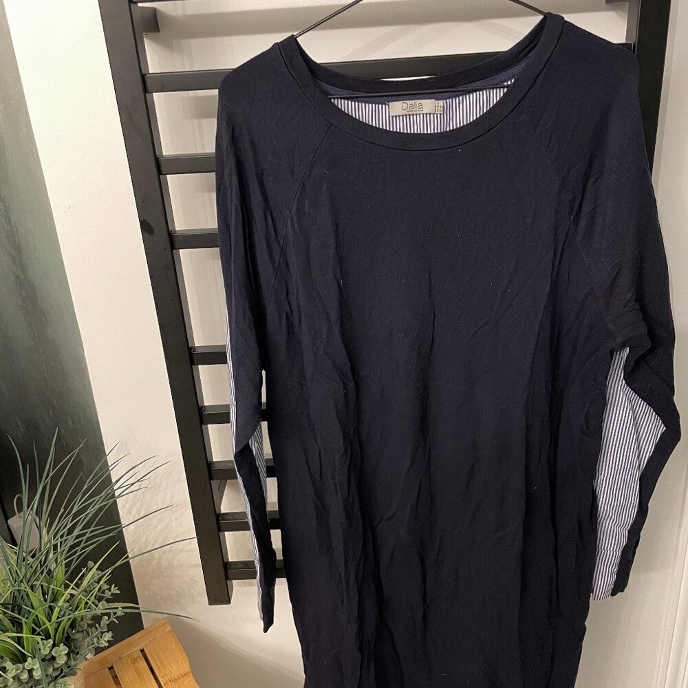 Dalia Navy & White Striped Tunic Dress | Long Sleeve Size M